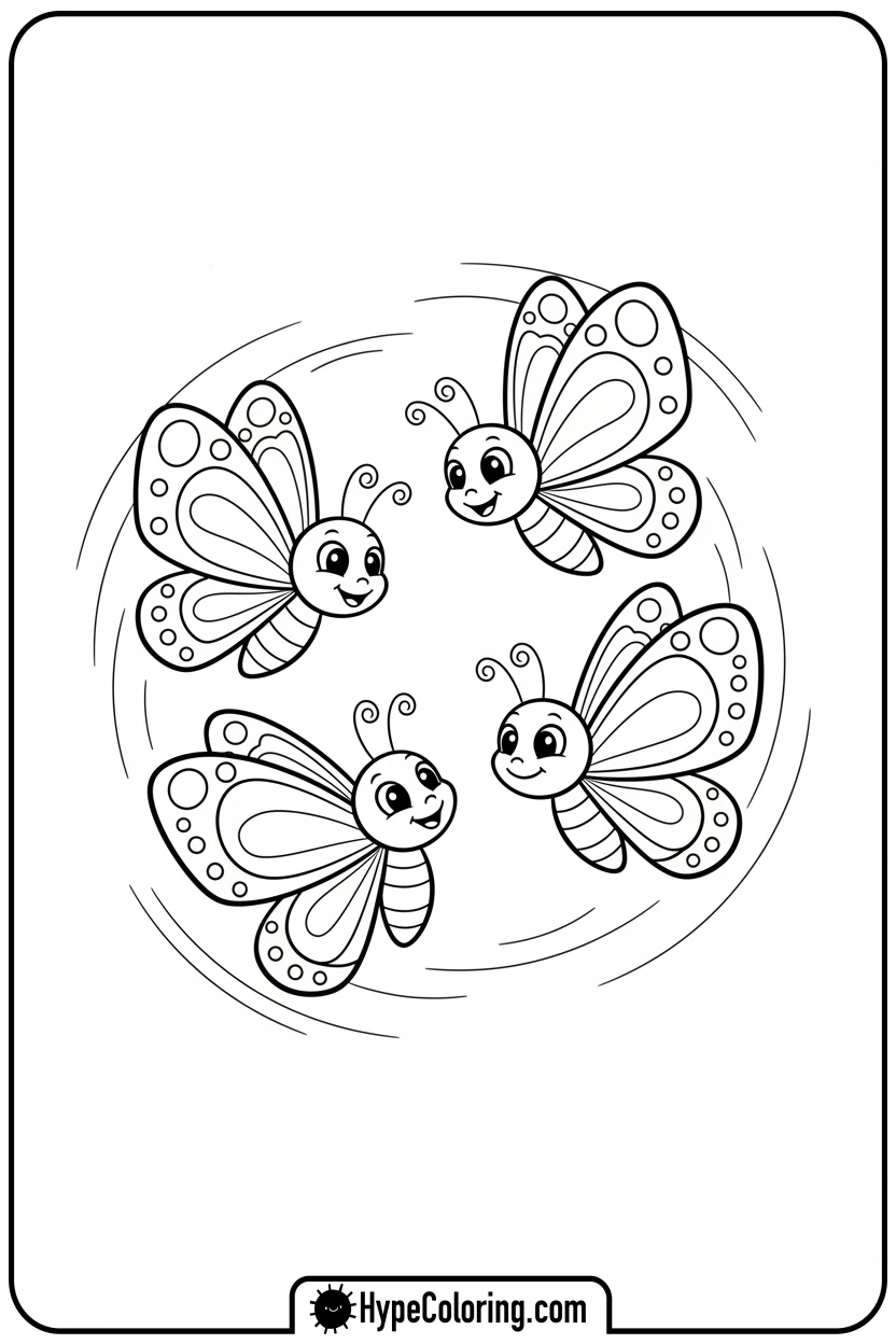 three-butterflies-circling-playfully - free butterfly coloring pages