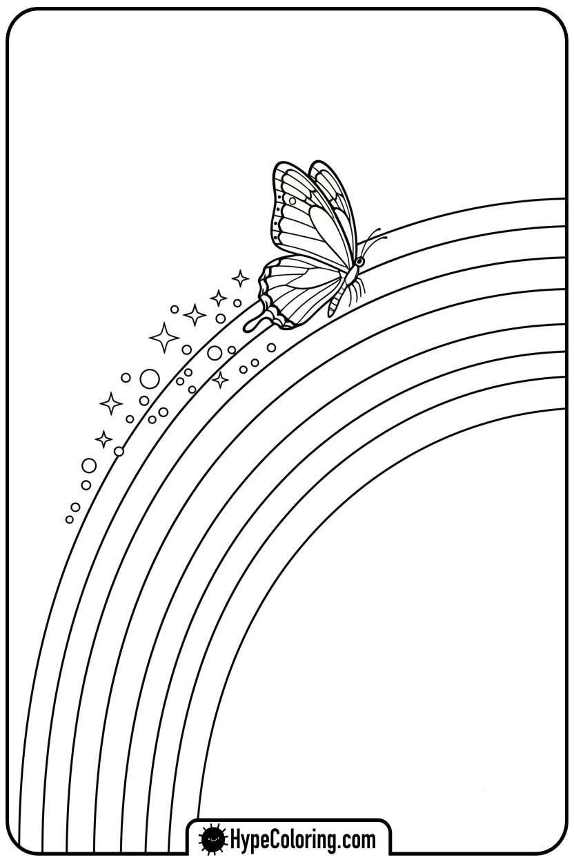 butterfly-flying-through-rainbow - free butterfly coloring pages