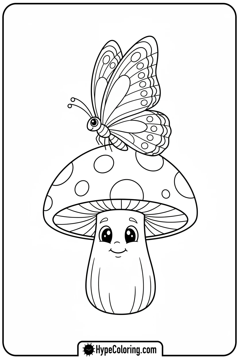 butterfly-on-a-mushroom - free butterfly coloring pages