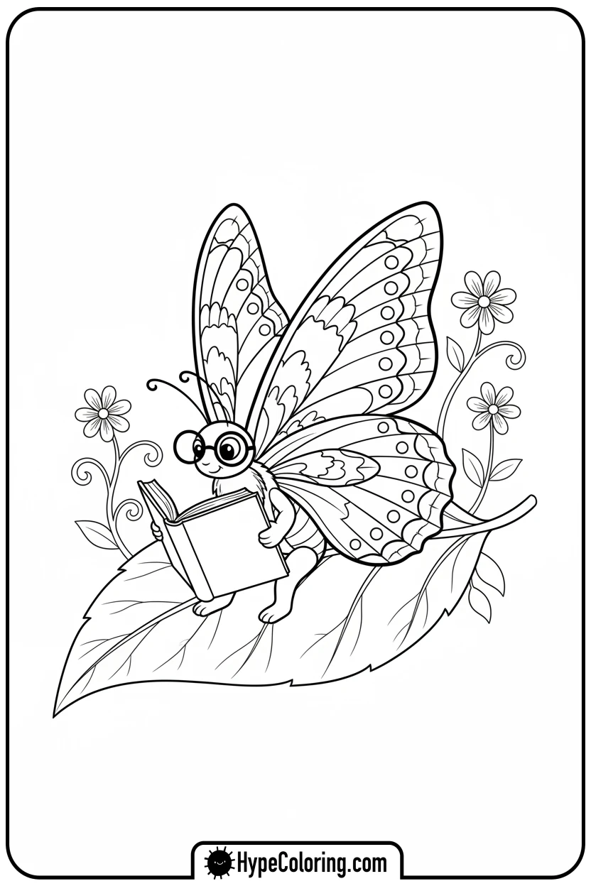 butterfly-reading-a-book - free butterfly coloring pages