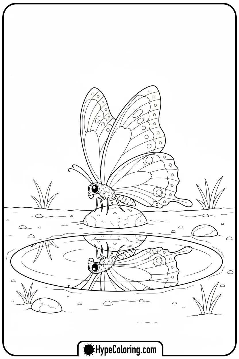 butterfly-looking-in-puddle - free butterfly coloring pages