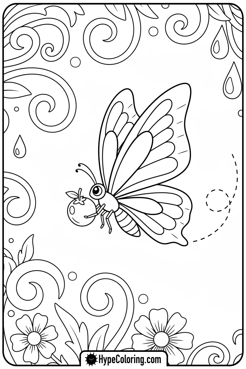 butterfly-carrying-berry - free butterfly coloring pages