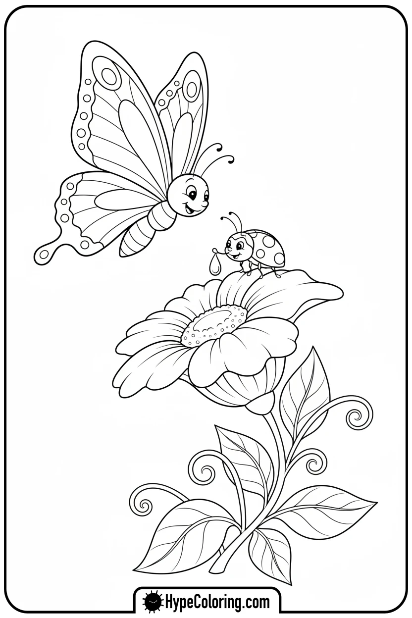 butterfly-with-ladybug - free butterfly coloring pages