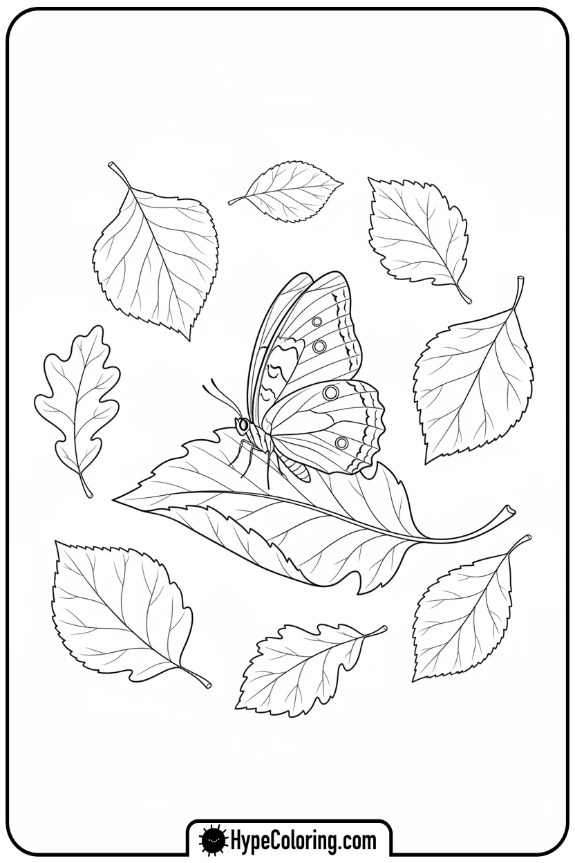 butterfly-on-autumn-leaf - free butterfly coloring pages