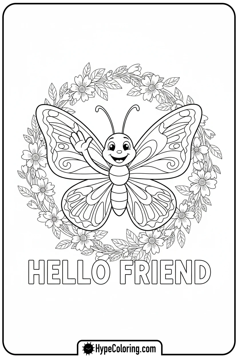 butterfly-waving-hello - free butterfly coloring pages