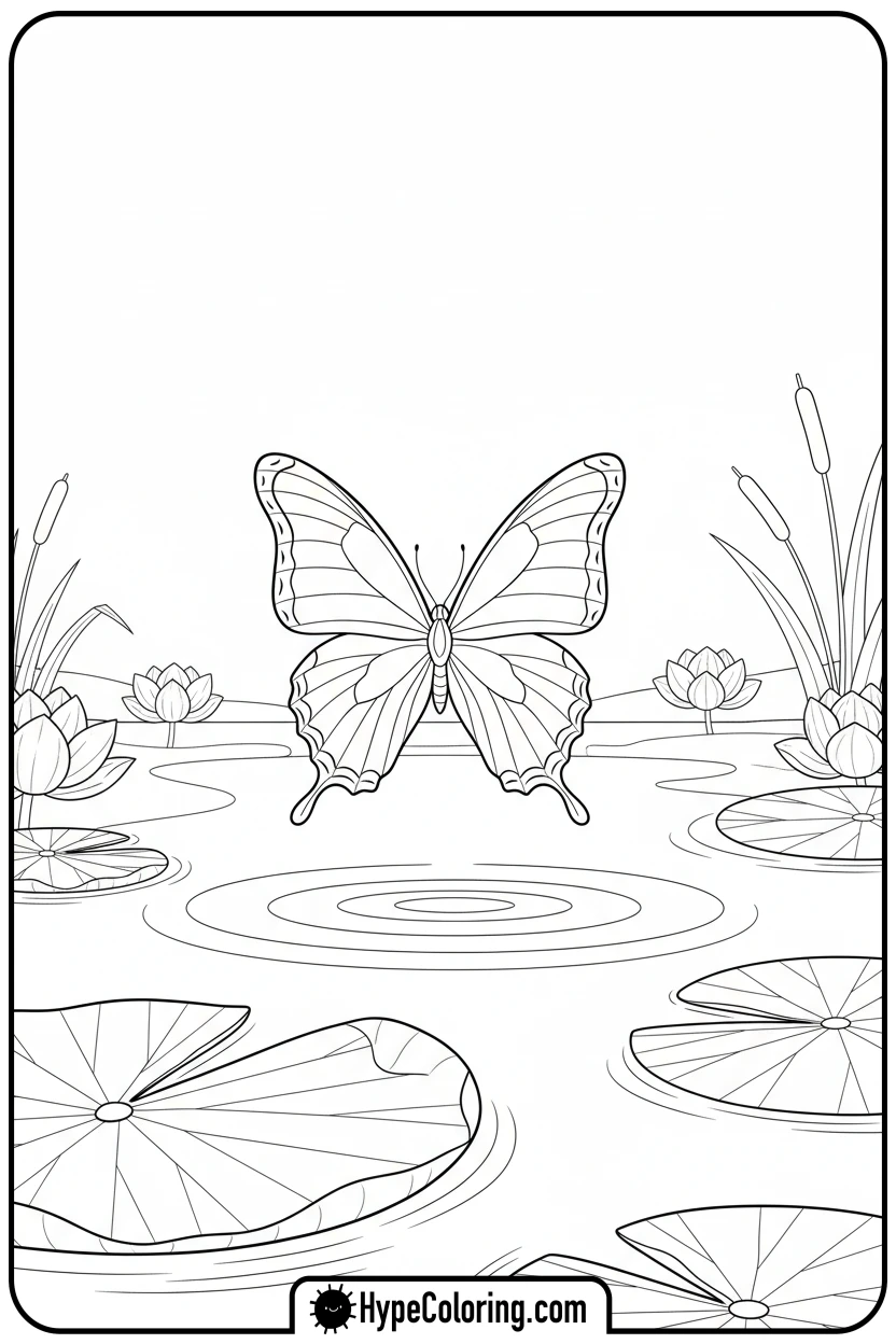 butterfly-flying-over-pond - free butterfly coloring pages