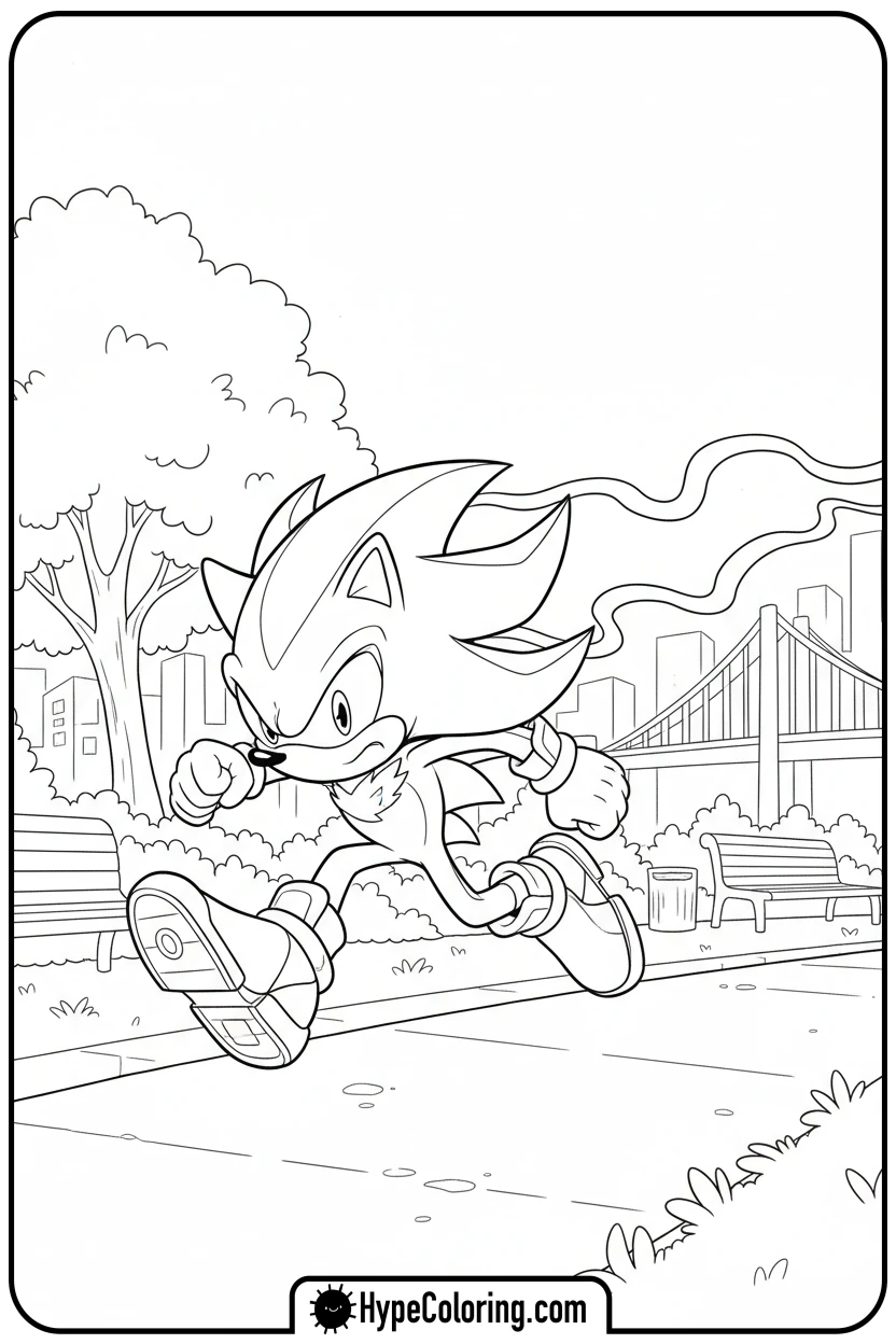 shadow-running-fast-in-park - free coloring pages of shadow the hedgehog