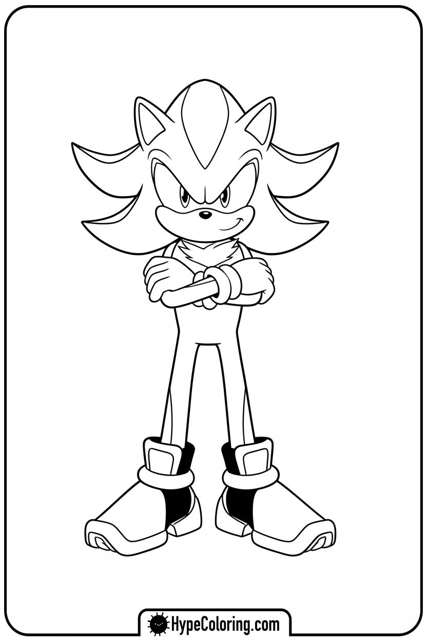 shadow-standing-confidently-arms-crossed - free coloring pages of shadow the hedgehog
