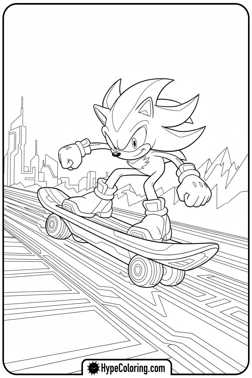 shadow-riding-hoverboard - free coloring pages of shadow the hedgehog