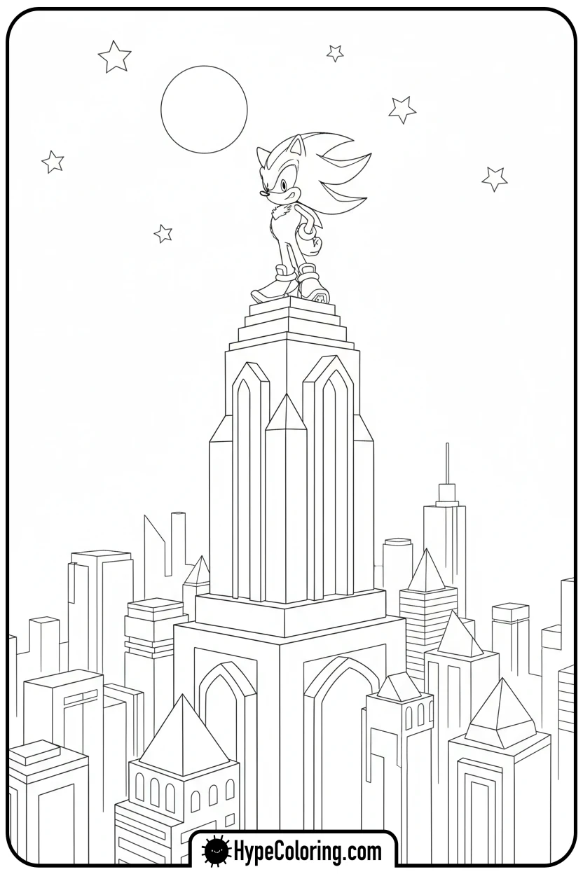 shadow-on-city-skyscraper - free coloring pages of shadow the hedgehog