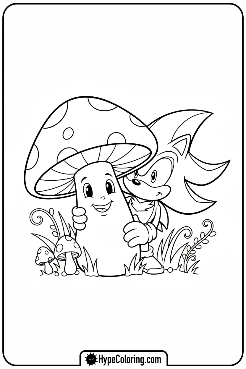 shadow-peeking-from-mushroom - free coloring pages of shadow the hedgehog