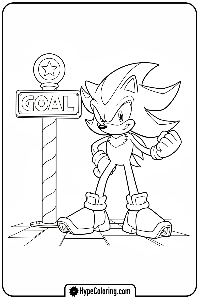 shadow-by-checkpoint-pole - free coloring pages of shadow the hedgehog