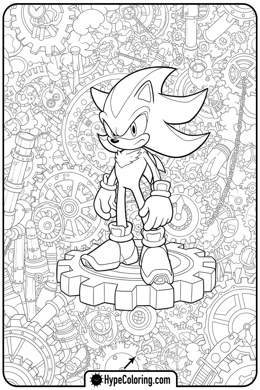 shadow-on-a-large-gear - free coloring pages of shadow the hedgehog