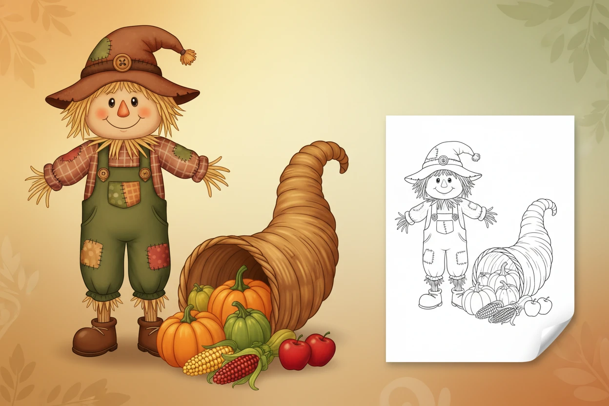a-kind-faced-scarecrow-wearing-a - free printable 2025 coloring pages calendar november