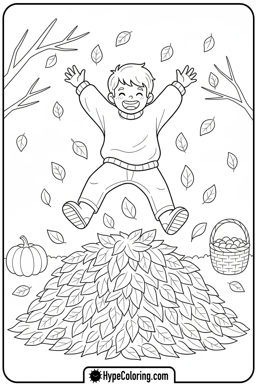 child-jumping-in-leaf-pile - free printable 2025 coloring pages calendar november