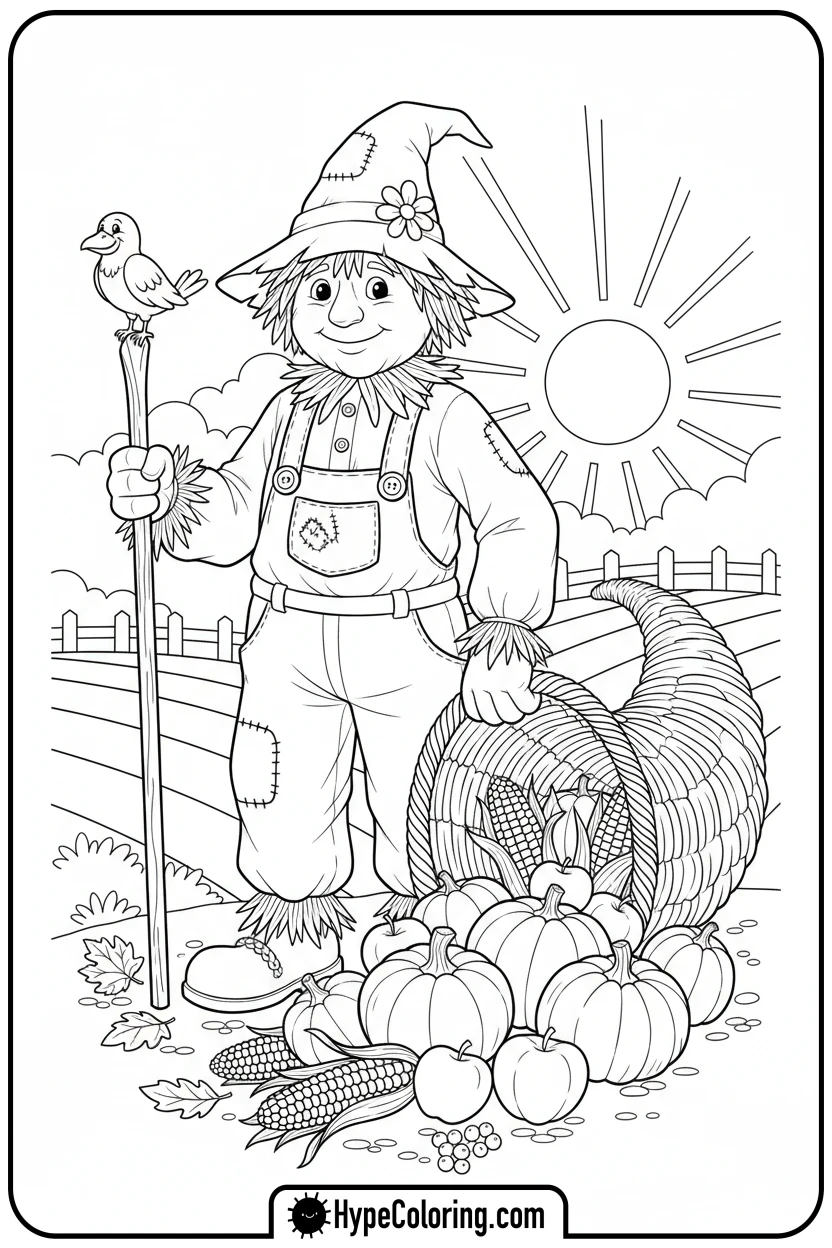 scarecrow-and-cornucopia - free printable 2025 coloring pages calendar november