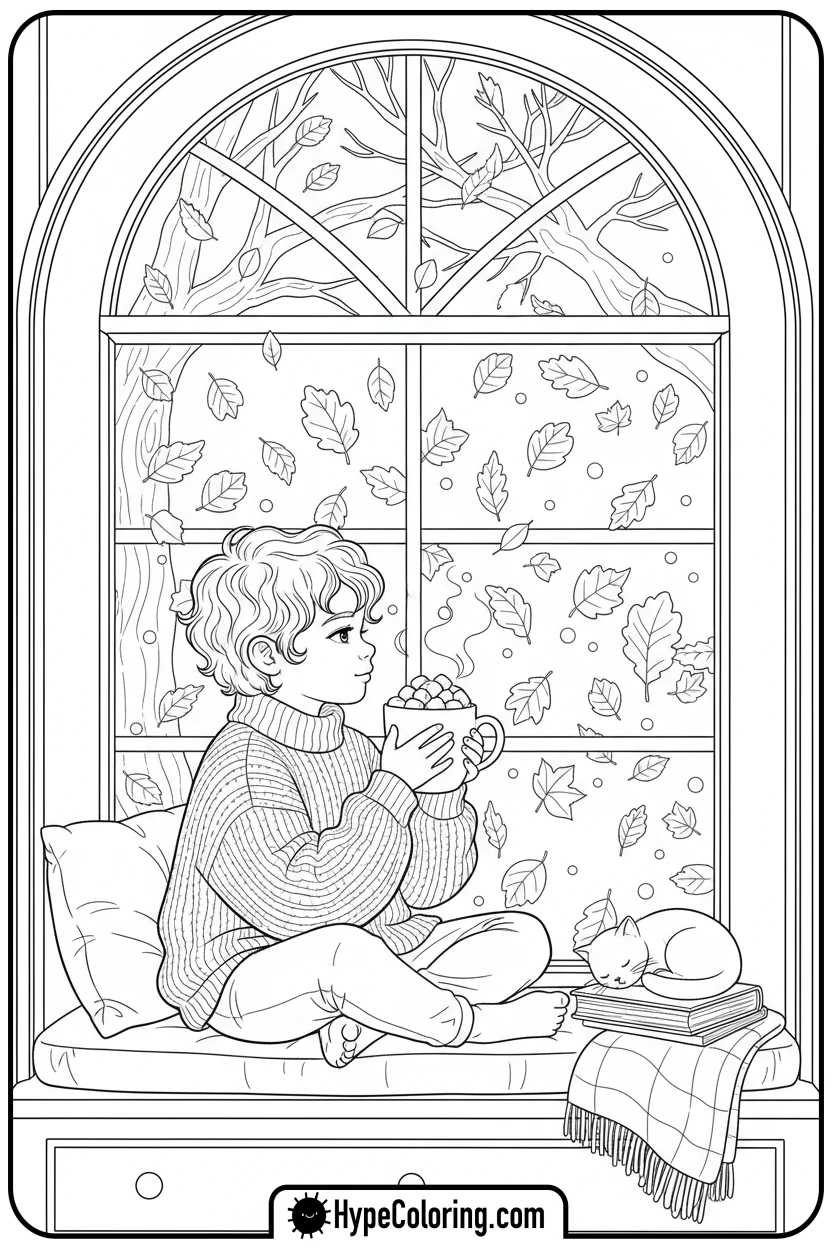 child-with-hot-chocolate - free printable 2025 coloring pages calendar november