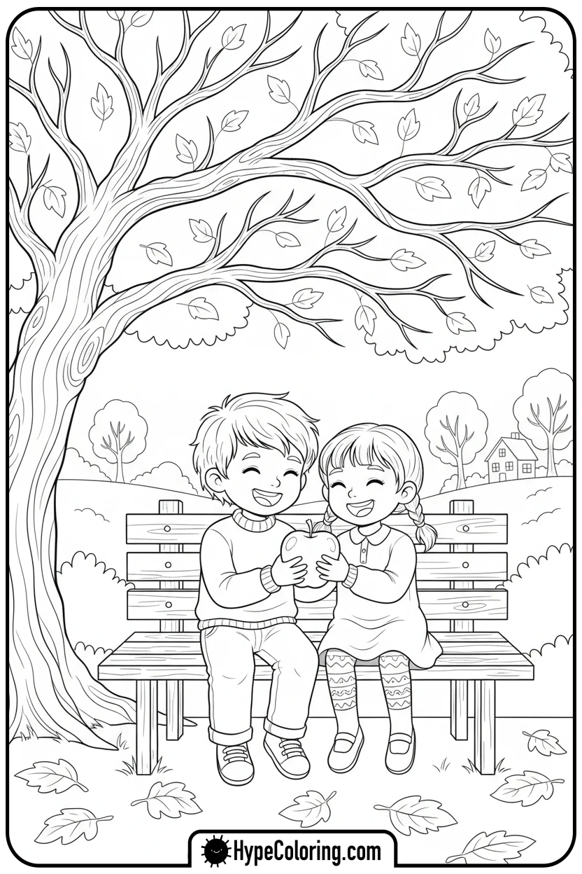 children-sharing-apple - free printable 2025 coloring pages calendar november
