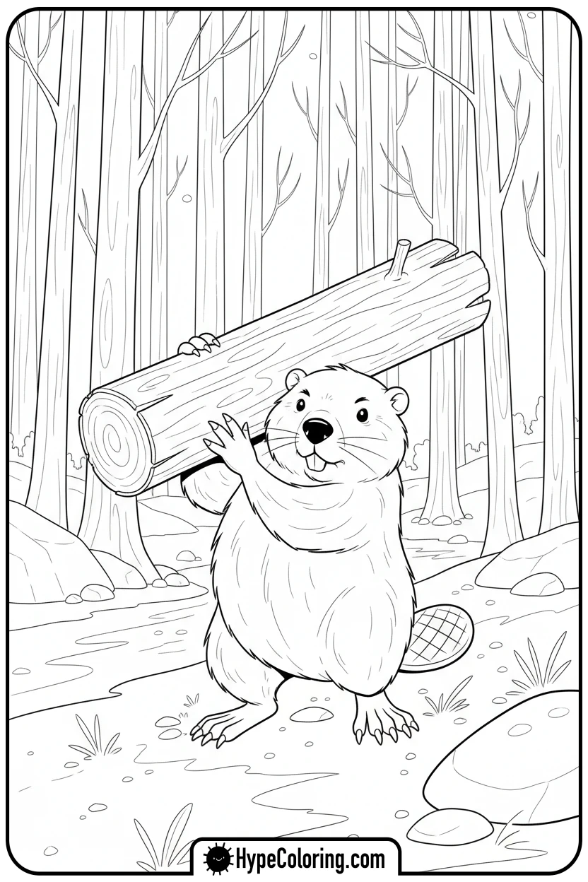 beaver-carrying-log - free printable 2025 coloring pages calendar november