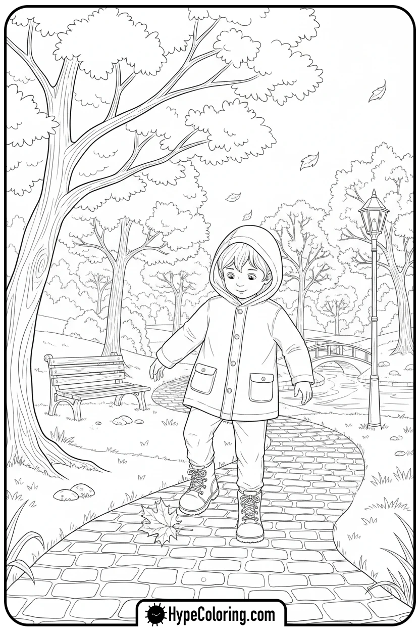 child-walking-autumn-path - free printable 2025 coloring pages calendar november