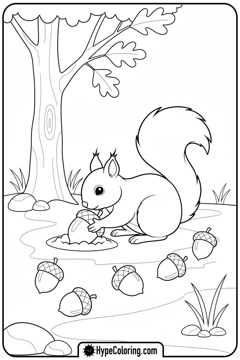 squirrel-burying-acorns - free printable 2025 coloring pages calendar november