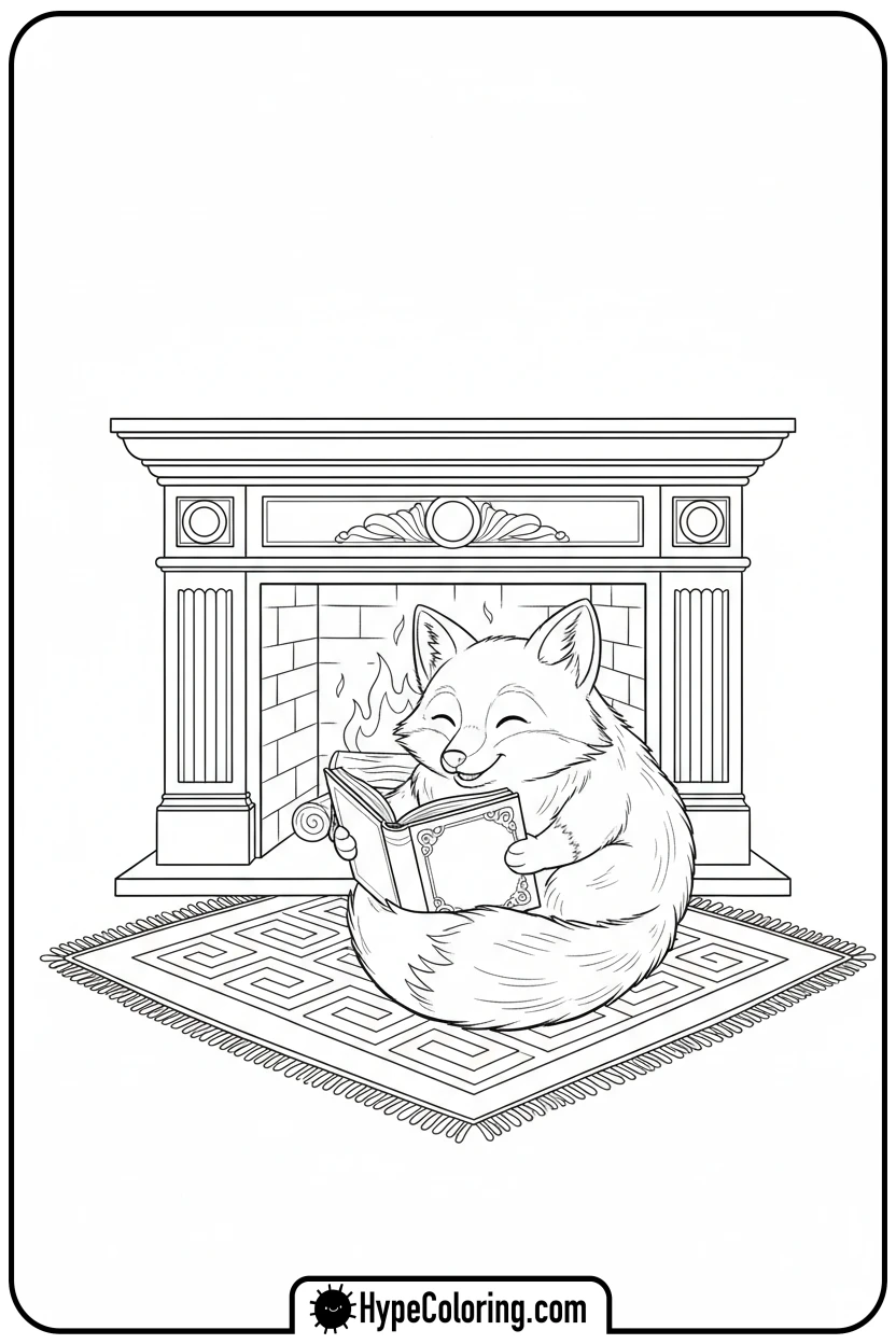fox-reading-by-fireplace - free printable 2025 coloring pages calendar november