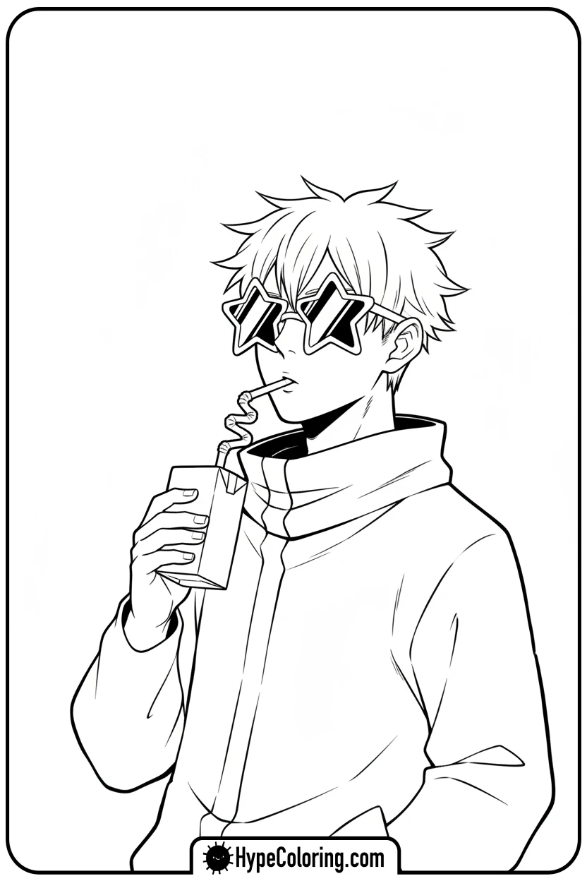 gojo-with-sunglasses-and-juice - gojo coloring pages