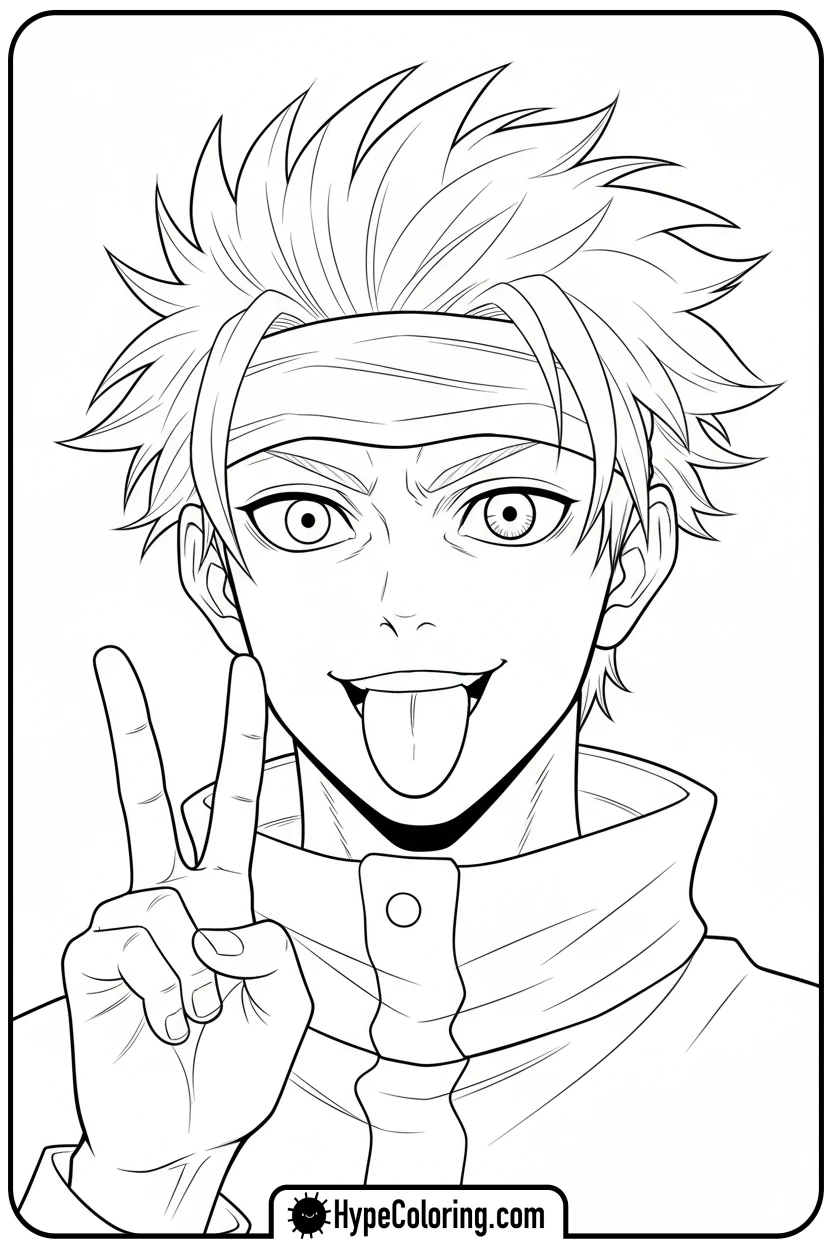 gojo-making-funny-face - gojo coloring pages