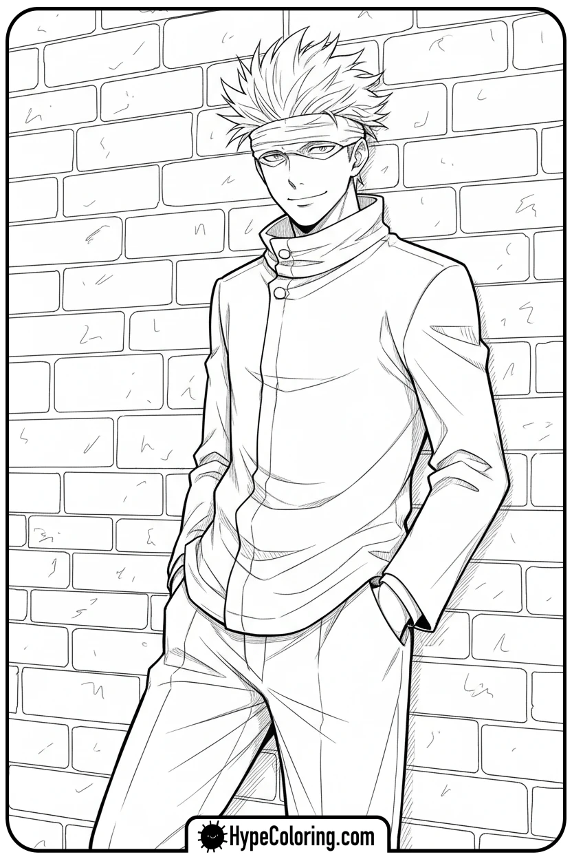 gojo-leaning-against-wall - gojo coloring pages