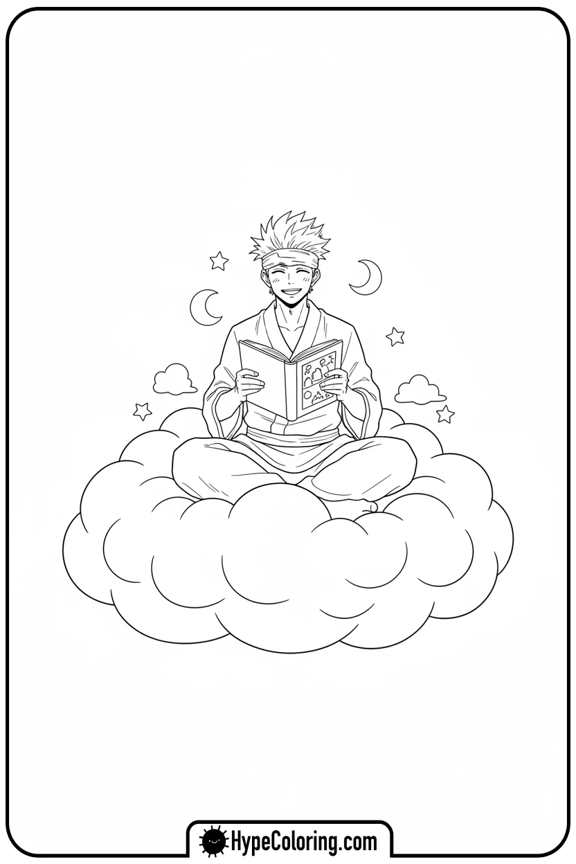 gojo-reading-on-cloud - gojo coloring pages