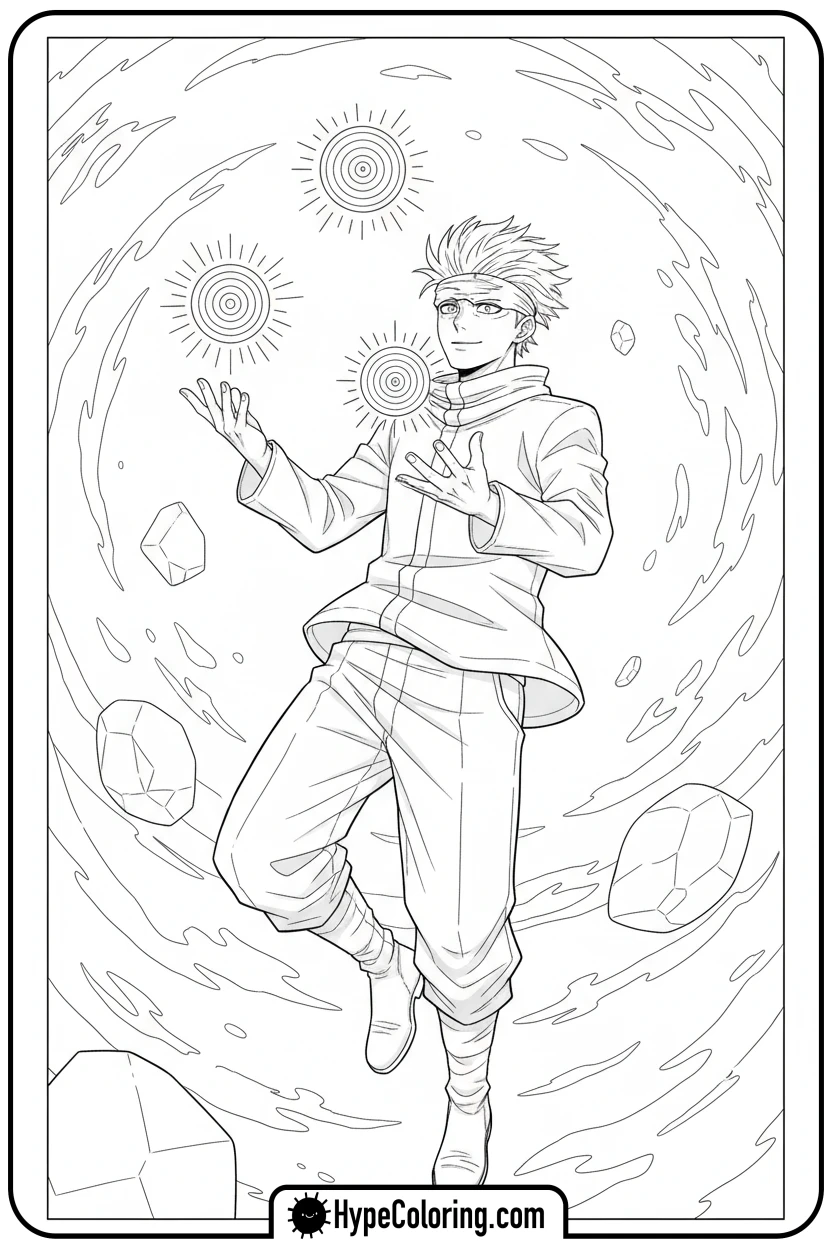 gojo-juggling-glowing-spheres - gojo coloring pages