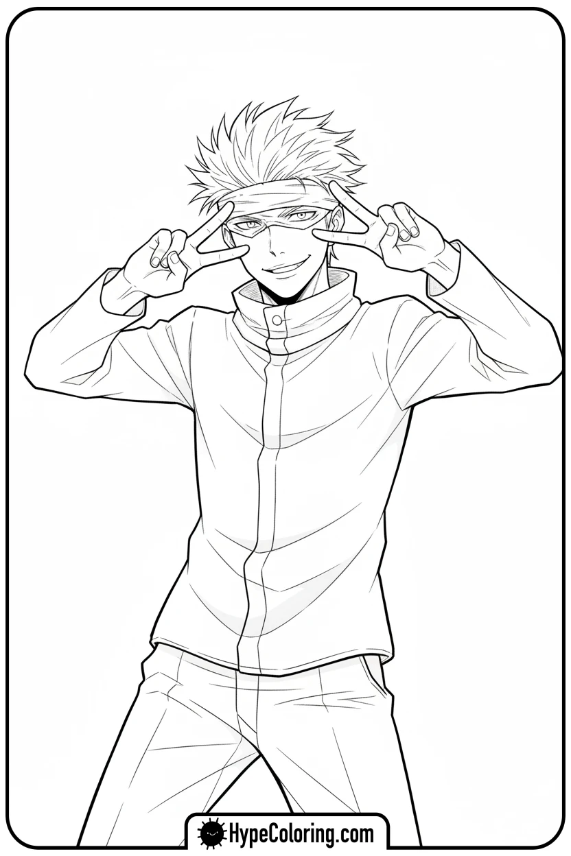 gojo-giving-peace-signs - gojo coloring pages