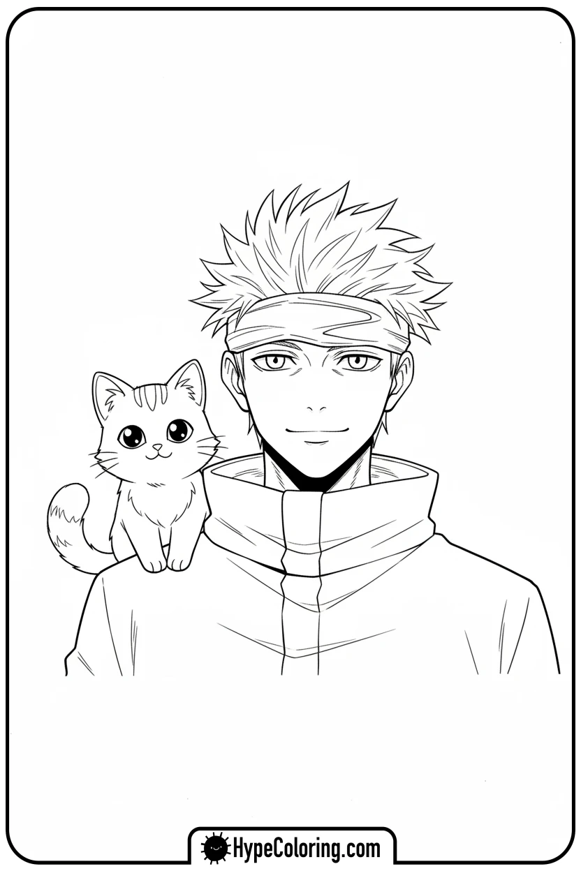 gojo-with-cat-on-shoulder - gojo coloring pages