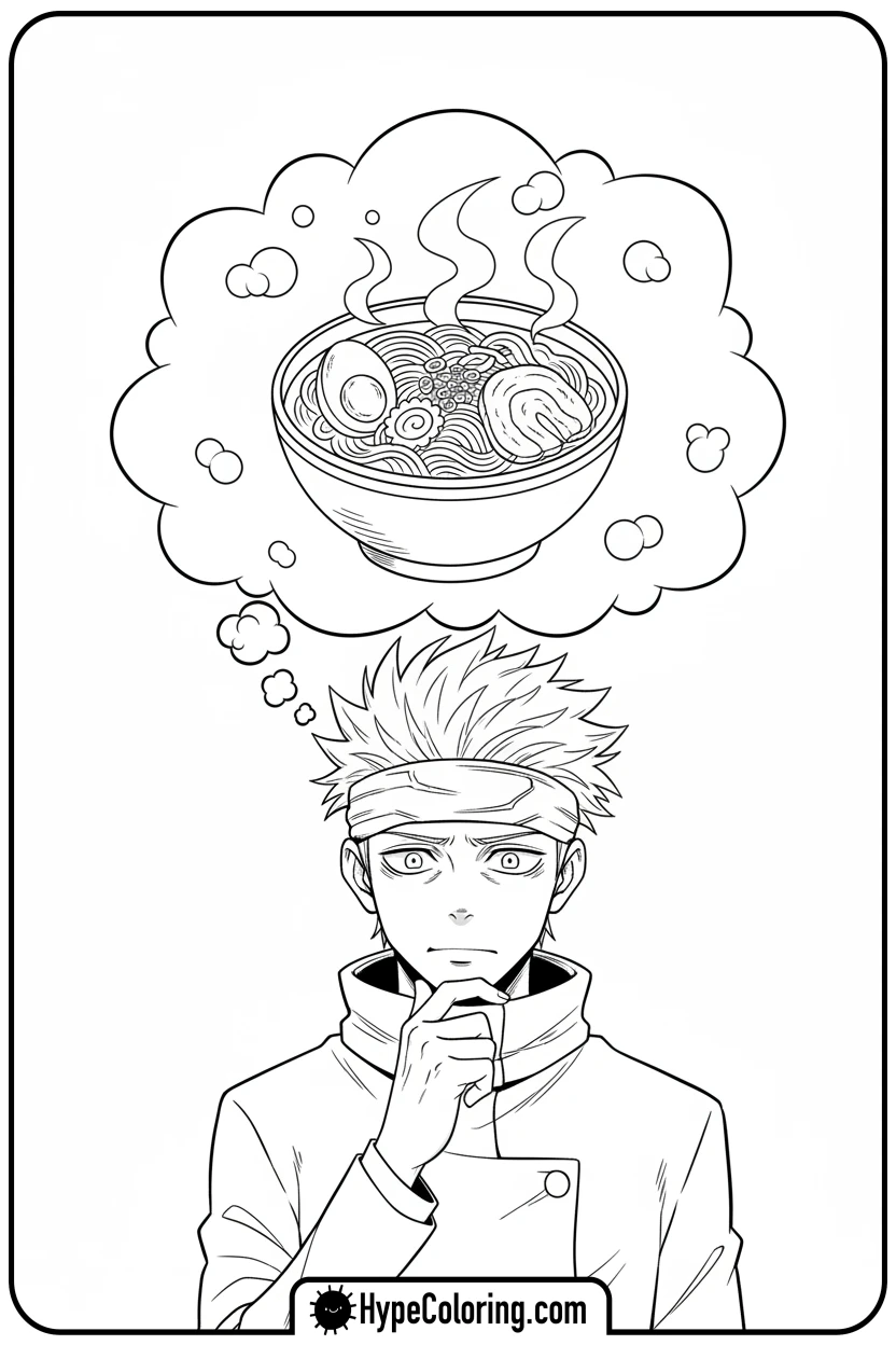 gojo-thinking-of-ramen - gojo coloring pages