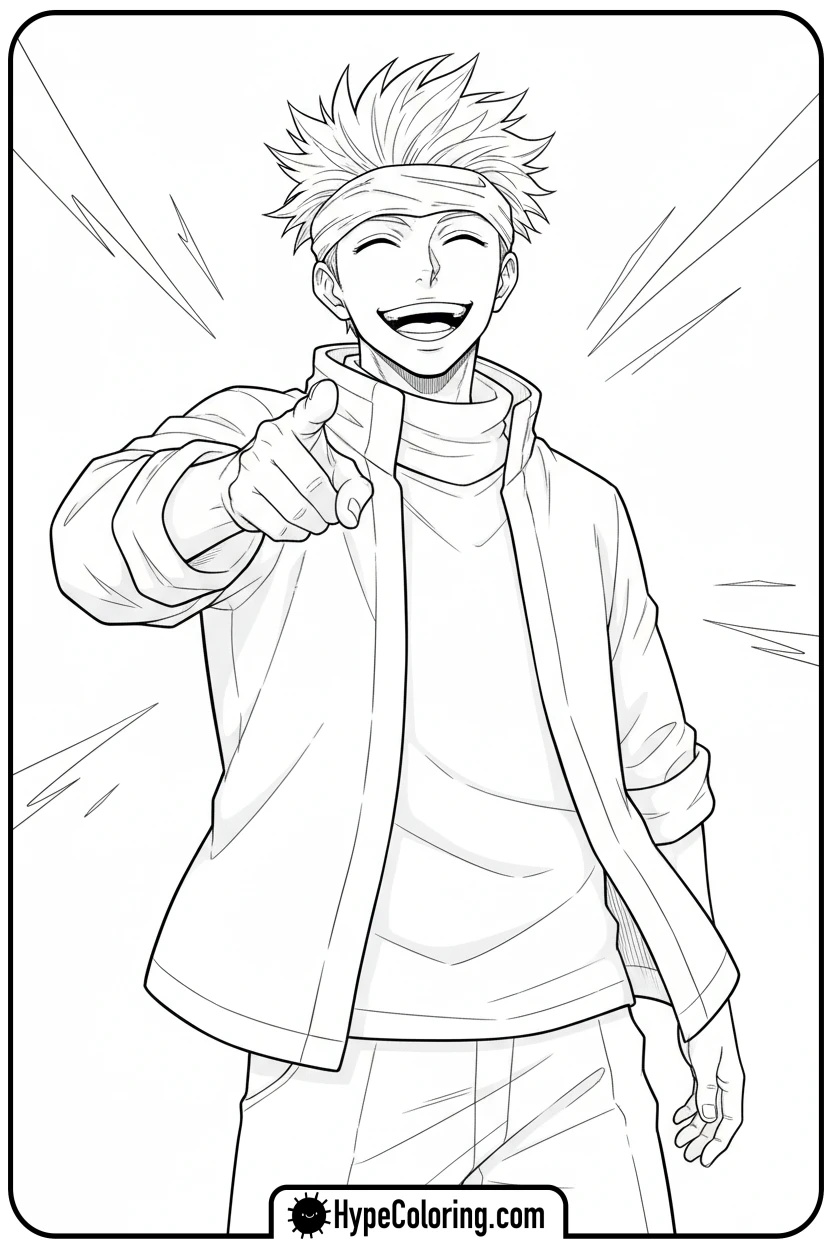 gojo-pointing-excitedly - gojo coloring pages