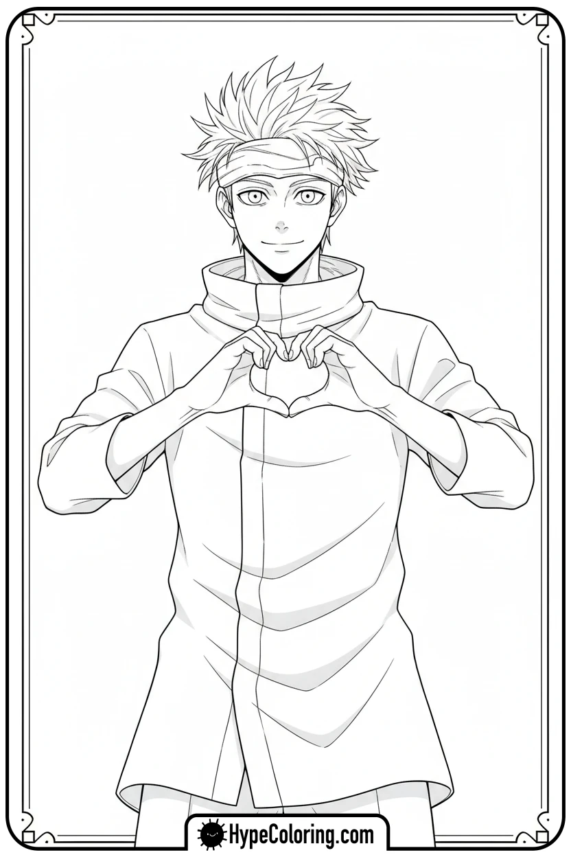 gojo-making-heart-with-hands - gojo coloring pages
