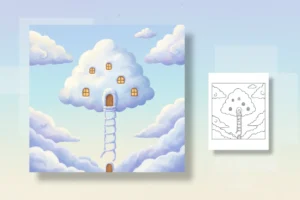 a-dreamlike-cloud-house-floating - house coloring pages