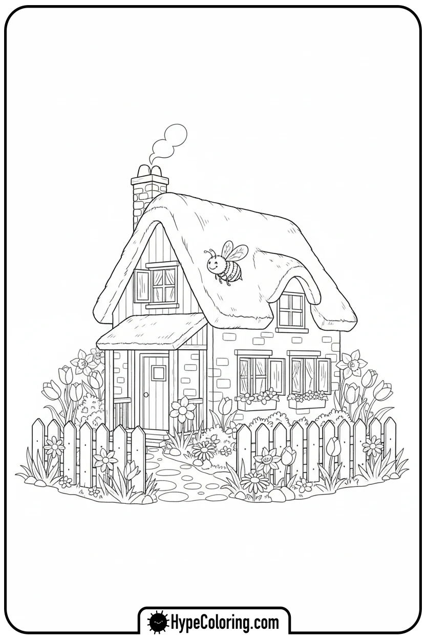 cottage-with-spring-garden - house coloring pages
