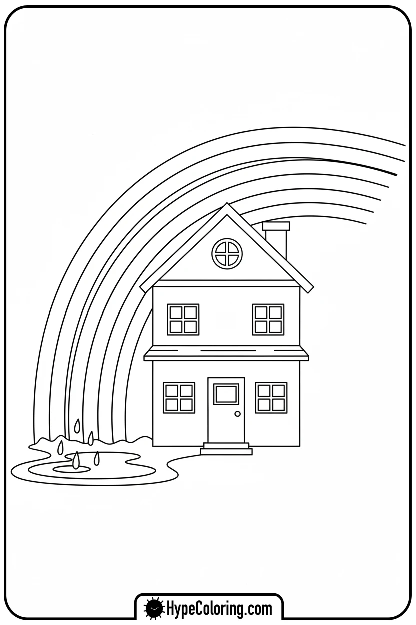 house-with-rainbow - house coloring pages