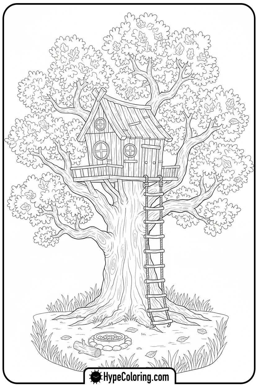 rustic-treehouse-outline - house coloring pages