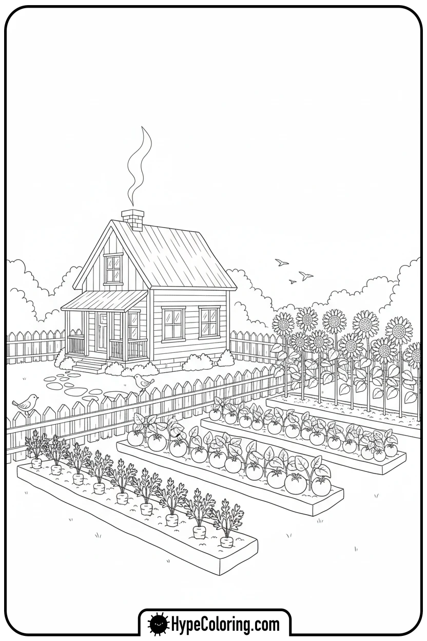 house-with-vegetable-garden - house coloring pages