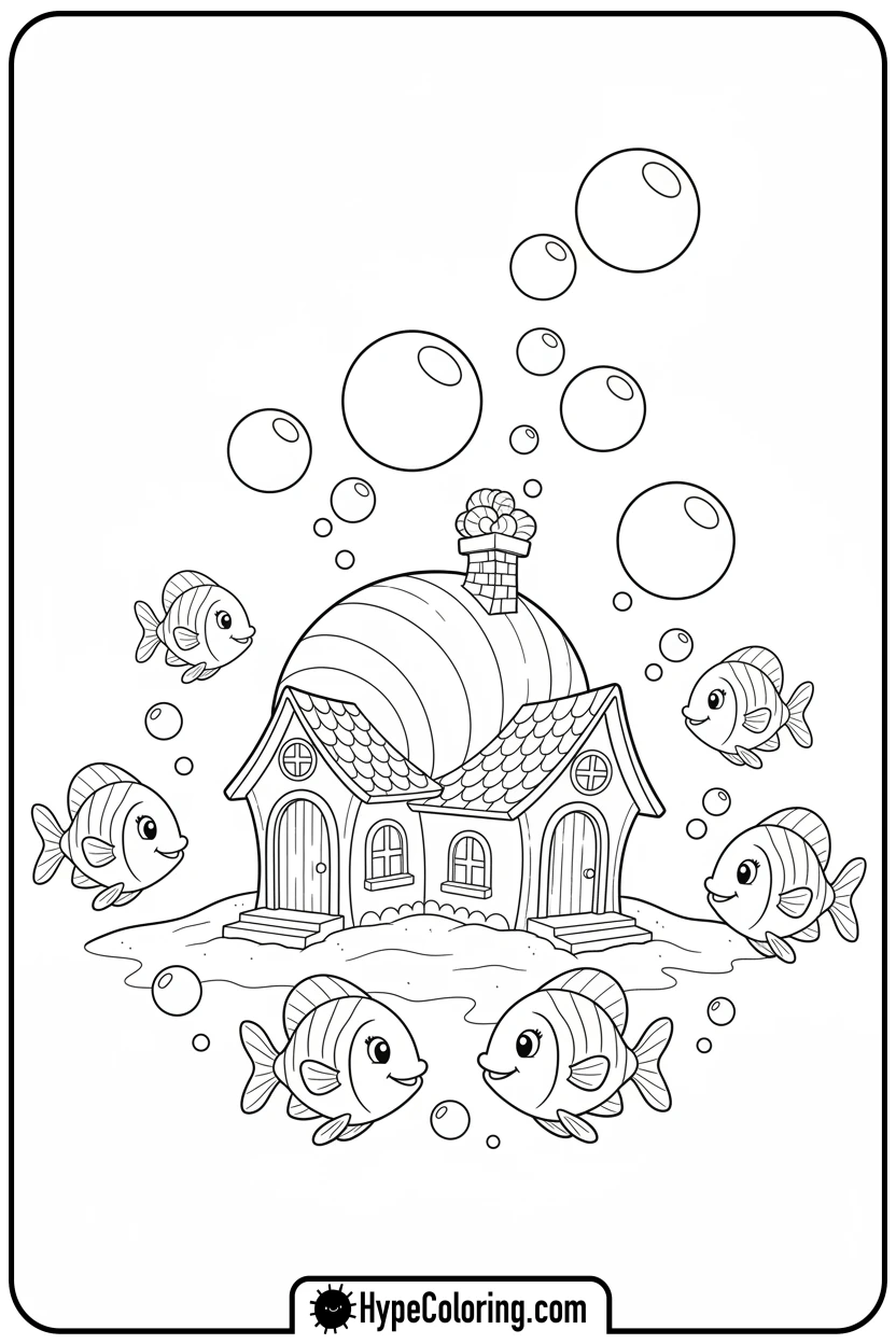 seashell-underwater-house - house coloring pages