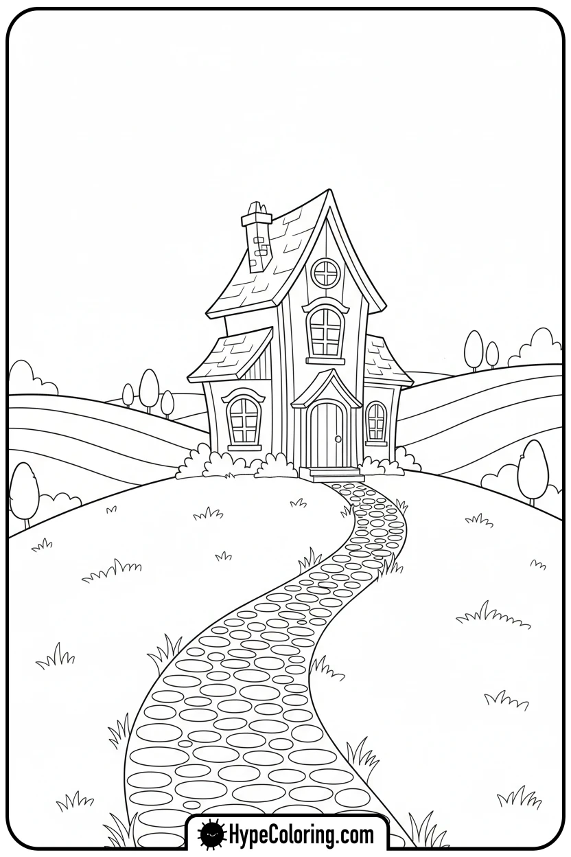 house-on-a-grassy-hill - house coloring pages