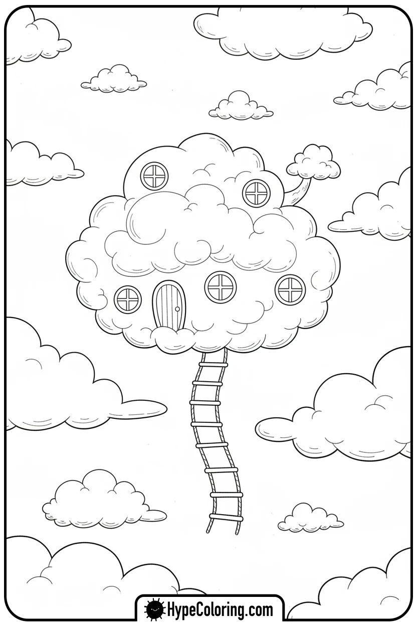 cloud-house-floating - house coloring pages