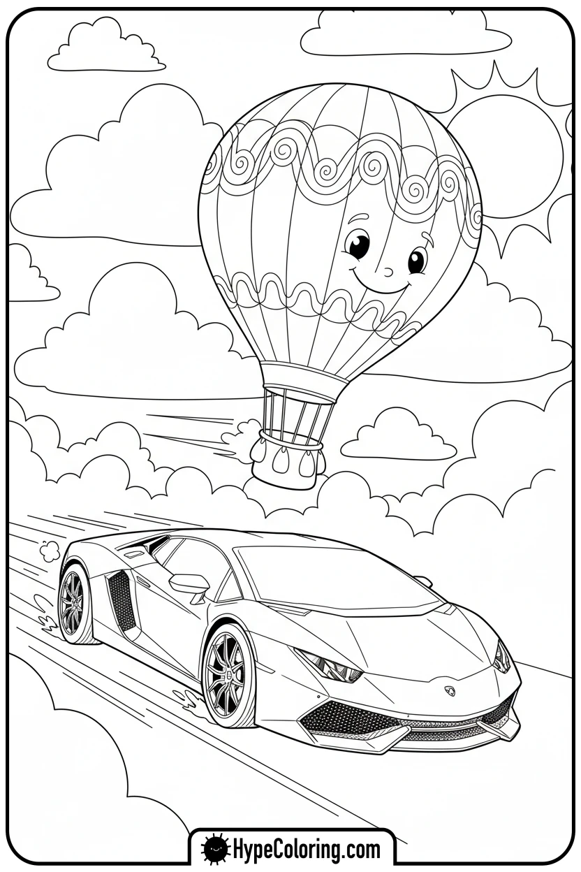 Click to download PDF lamborghini-racing-balloon - lamborghini coloring page