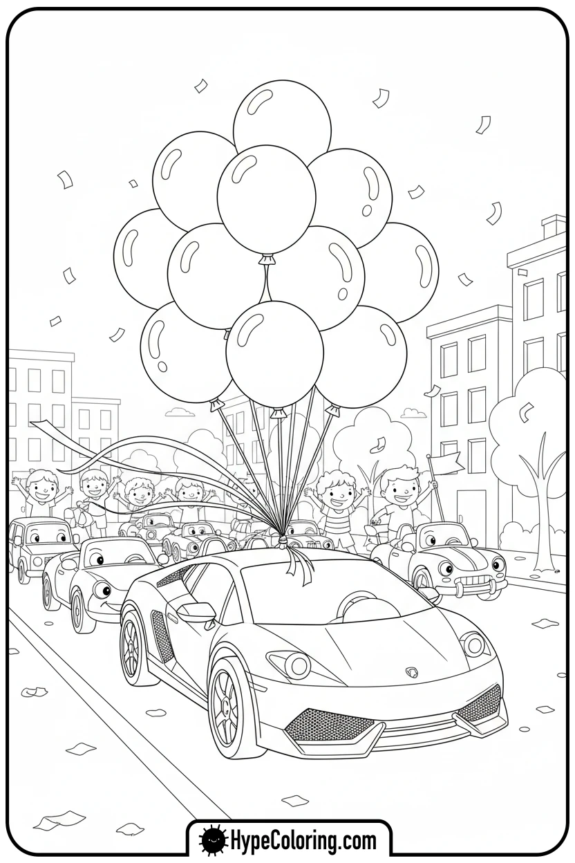 Click to download PDF lamborghini-in-a-parade - lamborghini coloring page