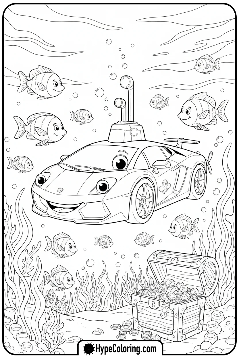 Click to download PDF lamborghini-submarine-underwater - lamborghini coloring page