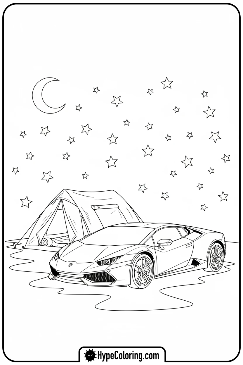 Click to download PDF lamborghini-camping-under-stars - lamborghini coloring page
