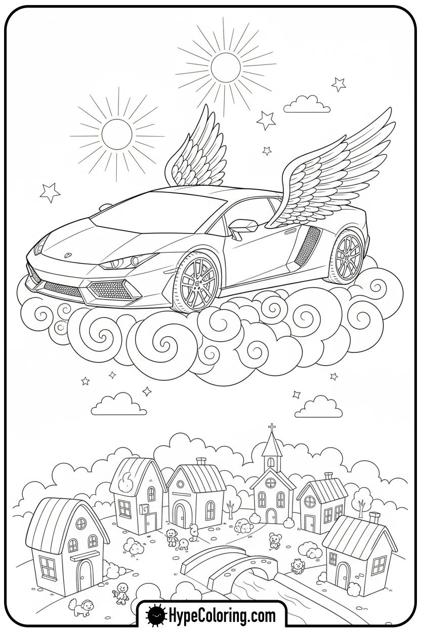 Click to download PDF flying-lamborghini-with-wings - lamborghini coloring page