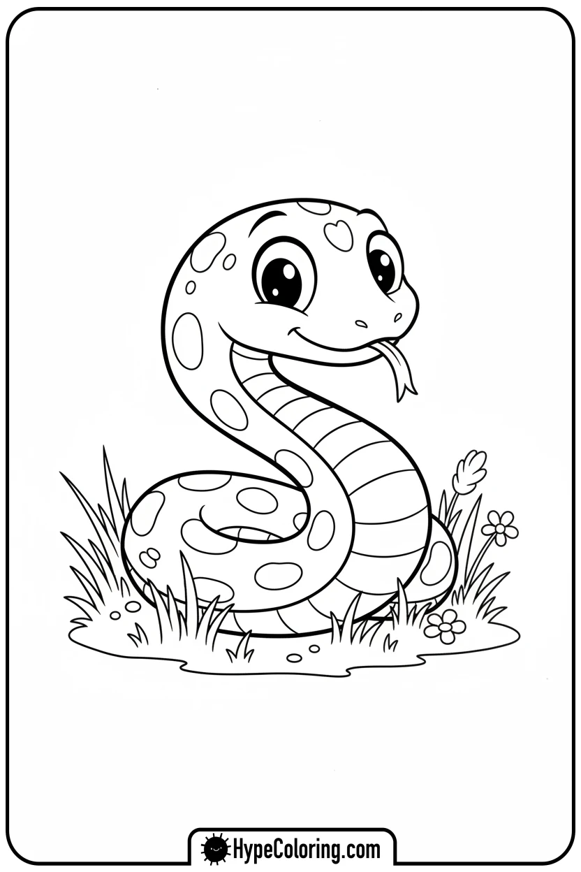 Click to download PDF friendly-s-snake-coiled-on-grass - letter s coloring pages
